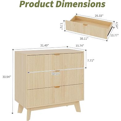 Garvee 3 Drawer Dresser, 32 Inch Tall Mid Century Modern Dresser Drawers