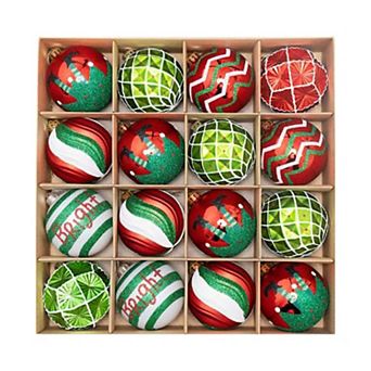 16 ct Christmas Ball Ornaments, 2.36"/6cm Christmas Baubles Set, Red Gold