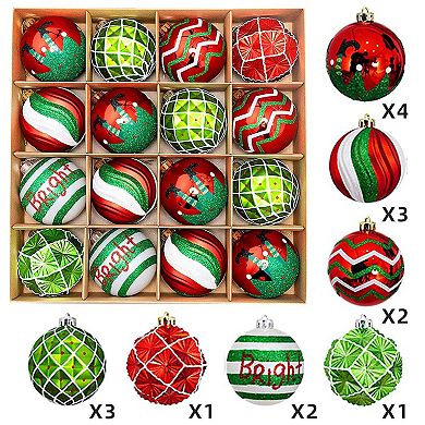 16ct Christmas Ball Ornaments, 2.36"/6cm Christmas Baubles Set, Red Gold
