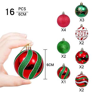 16ct Christmas Ball Ornaments, 2.36"/6cm Christmas Baubles Set, Red White Green
