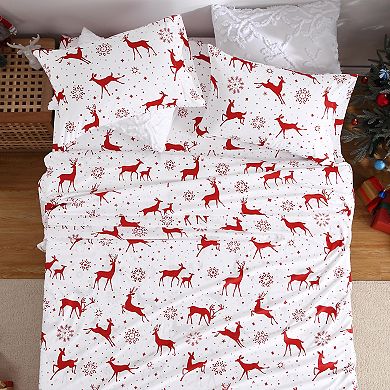 Christmas Sheets,Microfiber Bed Sheet Set, 16" Deep Pocket Fitted Sheet Winter Holiday Sheets Set