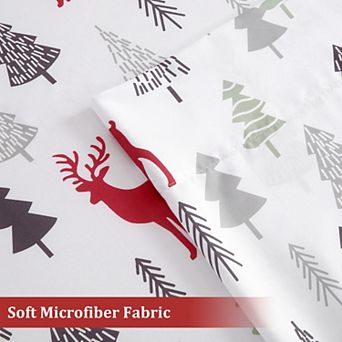 Christmas Sheets,Microfiber Bed Sheet Set, 16" Deep Pocket Fitted Sheet Winter Holiday Sheets Set