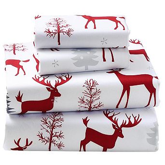 Christmas Sheets,Microfiber Bed Sheet Set, 16" Deep Pocket Fitted Sheet Winter Holiday Sheets Set