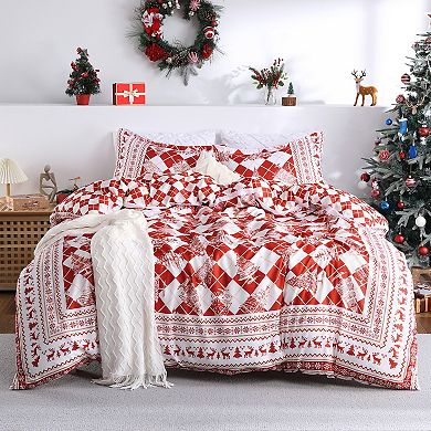 Christmas Duvet Cover Set Holiday Printed, Soft and Breathable Christmas Decorations Bedding Set