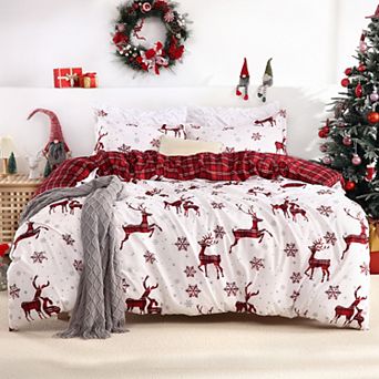 Christmas Duvet Cover Set Holiday Printed, Soft and Breathable Christmas Decorations Bedding Set