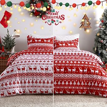 Christmas Duvet Cover Set Holiday Printed, Soft and Breathable Christmas Decorations Bedding Set