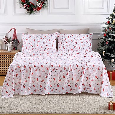 Christmas Flannel Sheets, 100% Cotton Printed Bed Sheet Set,16" Deep Pocket Winter Warm Sheets