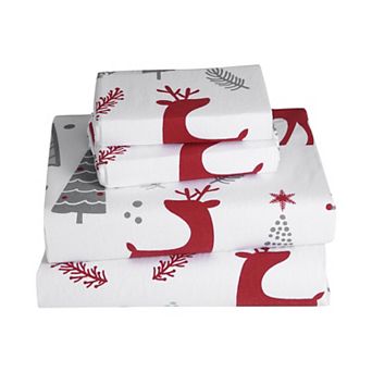 Christmas Flannel Sheets, 100% Cotton Printed Bed Sheet Set,16" Deep Pocket Winter Warm Sheets