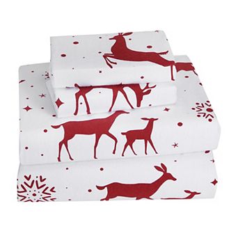 Christmas Flannel Sheets, 100% Cotton Printed Bed Sheet Set,16" Deep Pocket Winter Warm Sheets