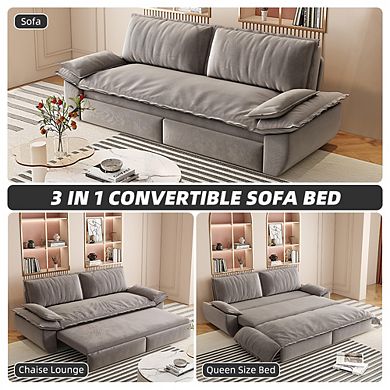 Whisen 3-in-1 Velvet Queen Sleeper Sofa Bed & Chaise Lounge & Loveseat Sofa, 2 Seats