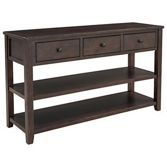 Whisen Retro Design Console Table with 3 Drawers and 2 Open Shelves