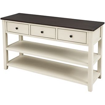 Whisen Retro Design Console Table with 3 Drawers and 2 Open Shelves