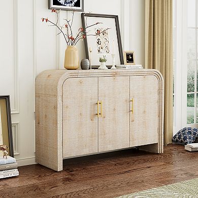 Whisen Retro Minimalist Curved Sideboard with Gold Handles and Adjustable Dividers