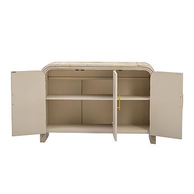 Whisen Retro Minimalist Curved Sideboard with Gold Handles and Adjustable Dividers