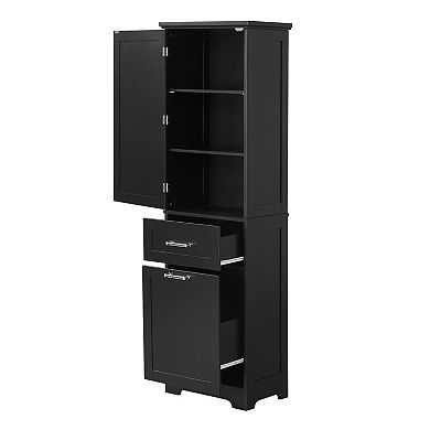 Whisen Bathroom Freestanding Storage Cabinet with Two Different Size Drawers and Adjustable Shelf