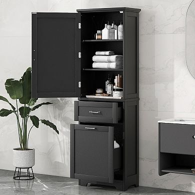 Whisen Bathroom Freestanding Storage Cabinet with Two Different Size Drawers and Adjustable Shelf