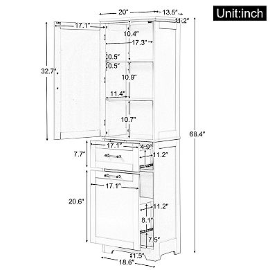Whisen Bathroom Freestanding Storage Cabinet with Two Different Size Drawers and Adjustable Shelf