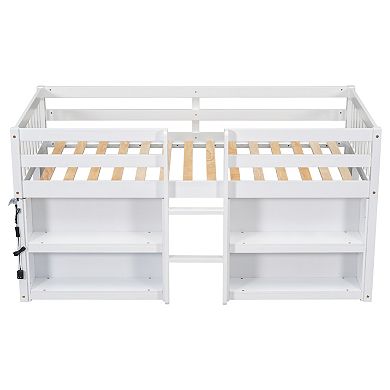 Whisen Kid Low Loft Bed With Two-Tier Shelves And LED Light