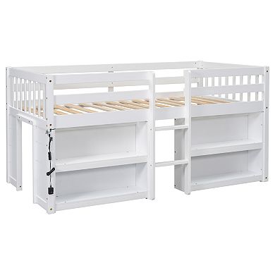 Whisen Kid Low Loft Bed With Two-Tier Shelves And LED Light