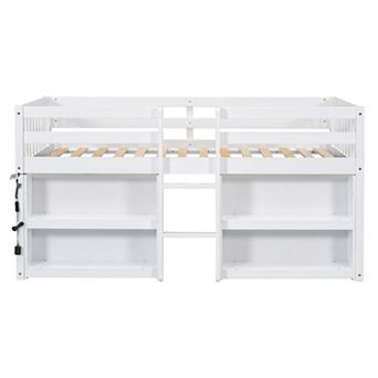 Whisen Kid Low Loft Bed With Two-Tier Shelves And LED Light