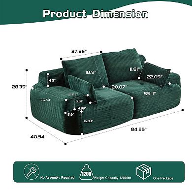 Whisen Large Memory Foam Compressed Sectional Sofa with Corduroy Fabric Extra Deep Loveseat