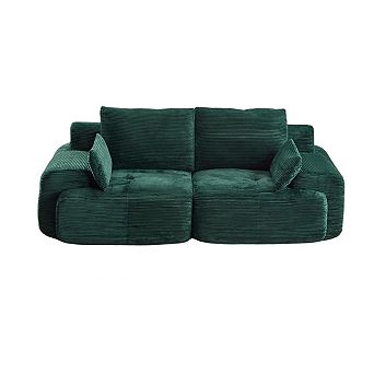 Whisen Large Memory Foam Compressed Sectional Sofa with Corduroy Fabric Extra Deep Loveseat