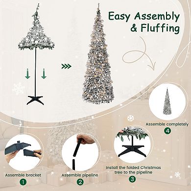 Pre-Lit 6FT/7.5FT Flocked Christmas Tree with Dual Lights, Full Snow-Kissed Tree