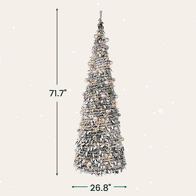 Pre-Lit 6FT/7.5FT Flocked Christmas Tree with Dual Lights, Full Snow-Kissed Tree