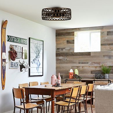 20.9" Antique Bronze Metal Caged Low Profile Ceiling Fan with Light