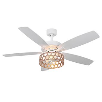 52" Bohemian White 5-Blade Natural Jute Ceiling Fan with Light Kit and Remote