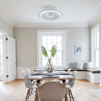 20" Modern White Dimmable Enclosed Caged Ceiling Fan with Light and Remote