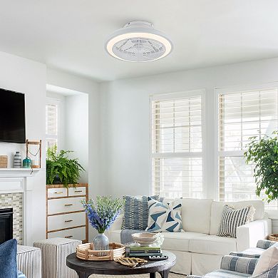 20" Modern White Dimmable Enclosed Caged Ceiling Fan with Light and Remote