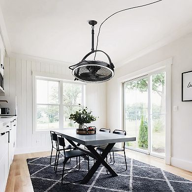 20" Industrial Black Integrated LED Rotatable Caged Ceiling Fan with Remote