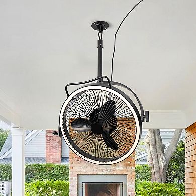 20" Industrial Black Integrated LED Rotatable Caged Ceiling Fan with Remote