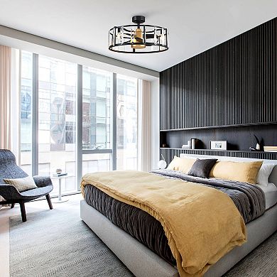 27" Modern Black ABS 3-Blade Crystal Caged Ceiling Fan Chandelier with Remote