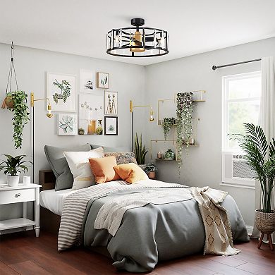 27" Modern Black ABS 3-Blade Crystal Caged Ceiling Fan Chandelier with Remote