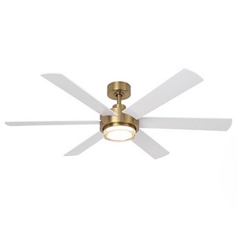 Parrot Uncle 54" Gold Plywood Modern Dimmable Ceiling Fan with Light and Remote