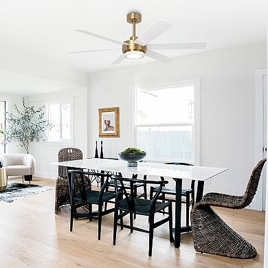 Parrot Uncle 54" Gold Plywood Modern Dimmable Ceiling Fan with Light and Remote