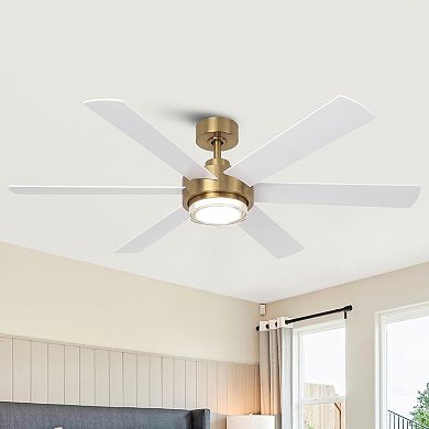 Parrot Uncle 54" Gold Plywood Modern Dimmable Ceiling Fan with Light and Remote