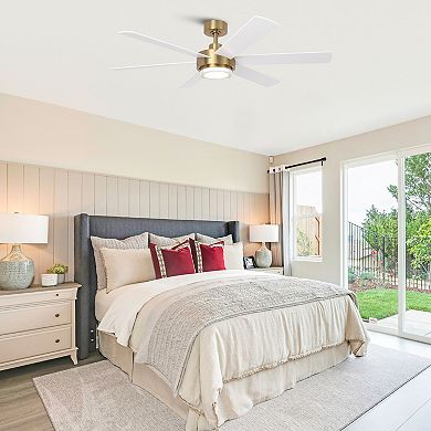 Parrot Uncle 54" Gold Plywood Modern Dimmable Ceiling Fan with Light and Remote