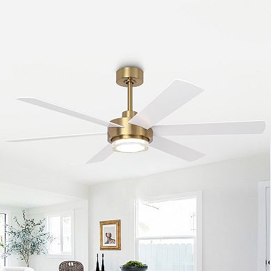 Parrot Uncle 54" Gold Plywood Modern Dimmable Ceiling Fan with Light and Remote