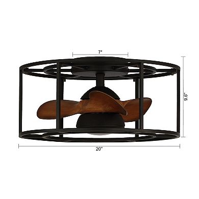 20" Industrial Metal Caged Low Profile Ceiling Fan with Light