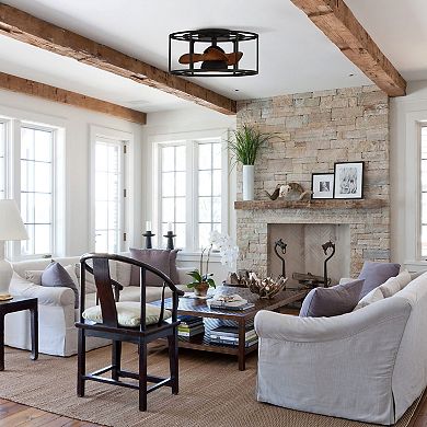 20" Industrial Metal Caged Low Profile Ceiling Fan with Light