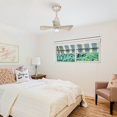 28" Distressed Beige 3-Blade DC Motor Ceiling Fan with Light and Remote