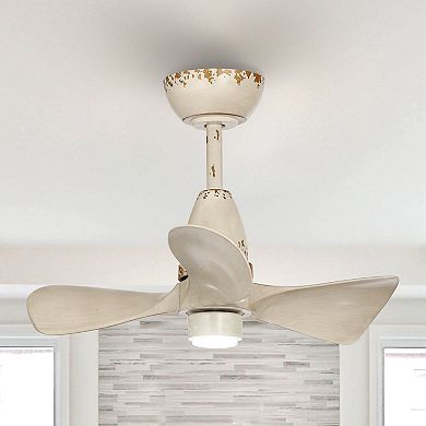 28" Distressed Beige 3-Blade DC Motor Ceiling Fan with Light and Remote