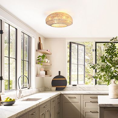 20-in Coastal Weave Rattan Gold Flush Mount Caged Ceiling Fan with Remote