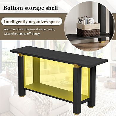 62.9" Minimalist Console Table Solid Wood Entryway Sofa Table with Metal Accents