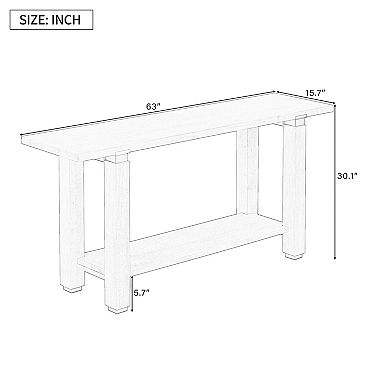 62.9" Minimalist Console Table Solid Wood Entryway Sofa Table with Metal Accents