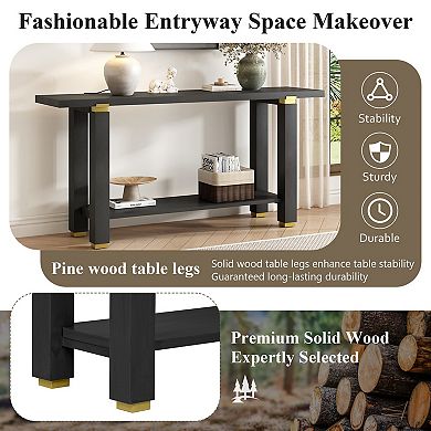 62.9" Minimalist Console Table Solid Wood Entryway Sofa Table with Metal Accents