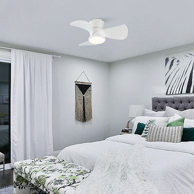 31" Modern White Dimmable LED Hugger Ceiling Fan with Light and Remote